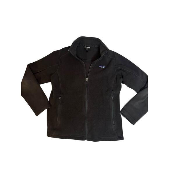 Patagonia Synchilla Fleece Full Zip Womens Black Jacket Logo Hiking Outdoors L - Picture 1 of 11